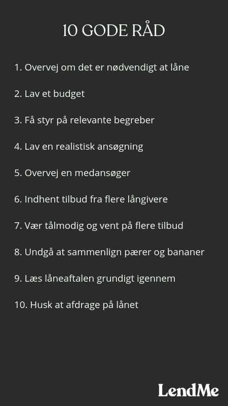 Infographic der viser LendMe's 10 gode råd